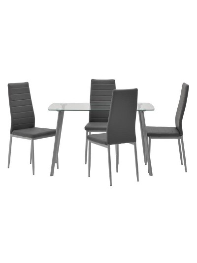 Inart Τραπεζαρία Με 4 Καρέκλες Μέταλλο/Γυαλί Γκρι Κωδικός: 6-50-585-0016