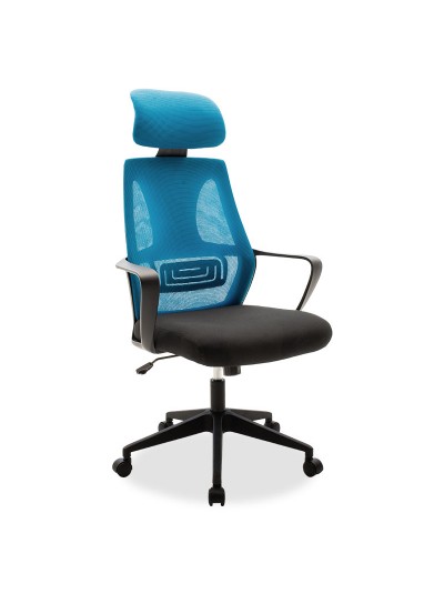 Καρέκλα γραφείου διευθυντή Dolphin pakoworld με ύφασμα mesh χρώμα μαύρο-μπλε