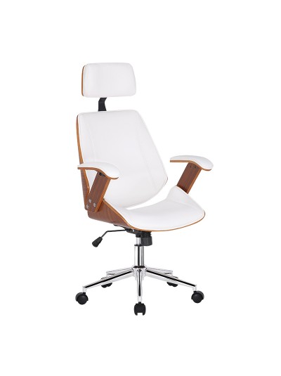 Καρέκλα γραφείου διευθυντή Fern pakoword PU λευκό-ξύλο καρυδί