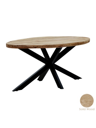 Τραπέζι Majesty pakoworld οβάλ μασίφ ξύλο 4εκ καρυδί-πόδι μαύρο 160x90x74εκ
